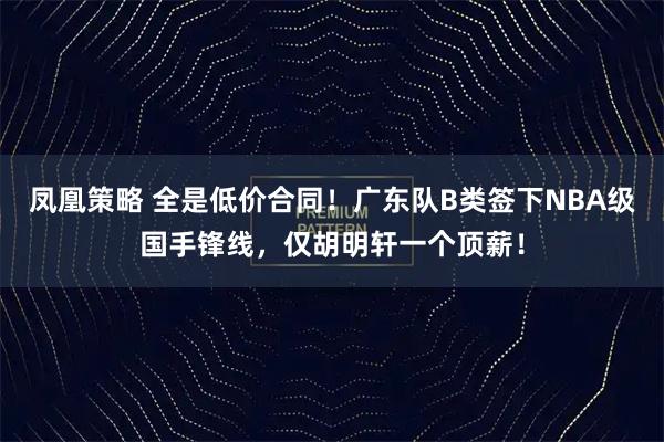 凤凰策略 全是低价合同！广东队B类签下NBA级国手锋线，仅胡明轩一个顶薪！